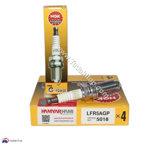 شمع موتور سوزنی پلاتینیوم پایه بلند NGK همیار هامی کد 5018 LFR5AGP بسته 4 عددی مناسب برلیانس H220
